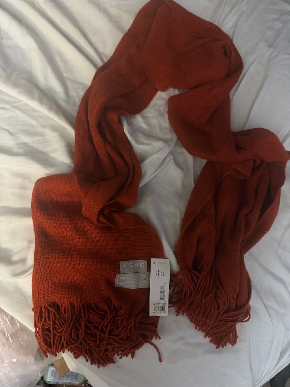 Echo Burnt Orange Knit Fringe Scarf, new with Nordstrom tags